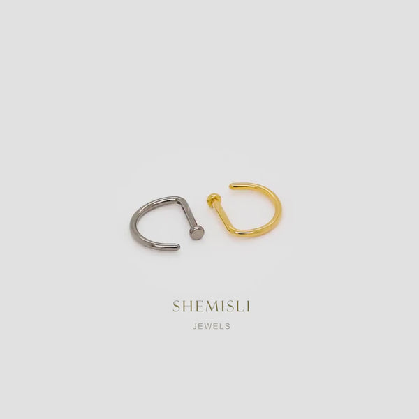 Titanium Open D Shape Nose Ring, Flat End Round Nostril Hoop, 20ga or 18ga, 8 or 10mm Solid G23 Titanium SHEMISLI SS529, SS530, SS531, SS532